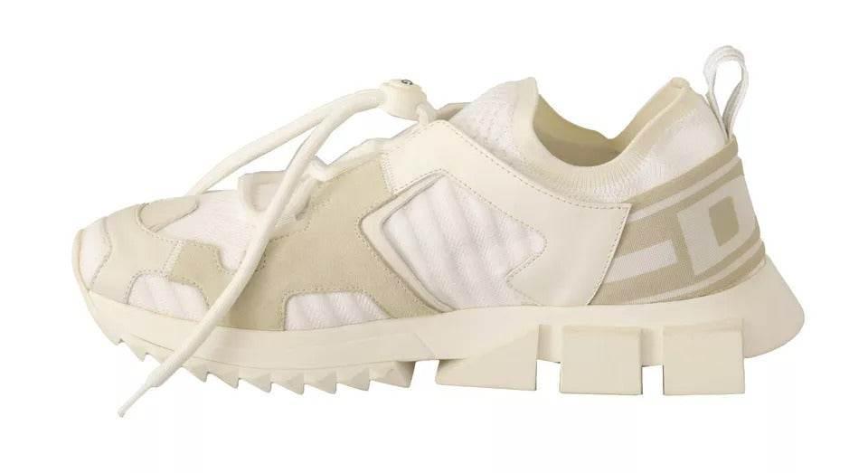 Dolce & Gabbana White Fabric Suede Sorrento Lace Up Sneakers Shoes - Hilstor