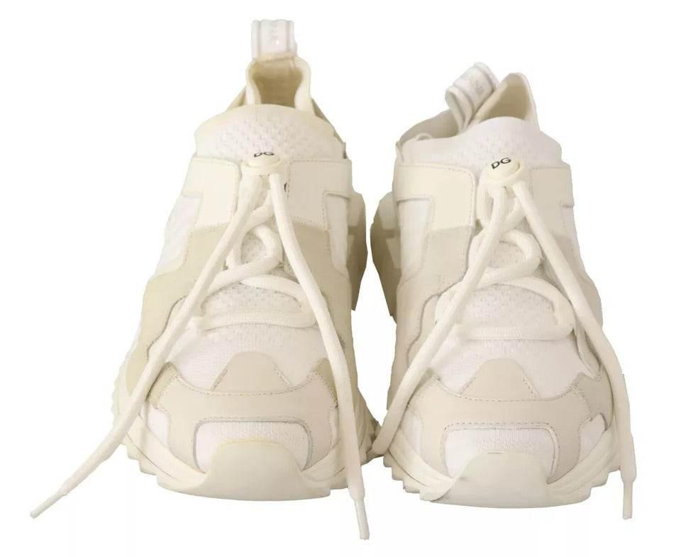 Dolce & Gabbana White Fabric Suede Sorrento Lace Up Sneakers Shoes - Hilstor