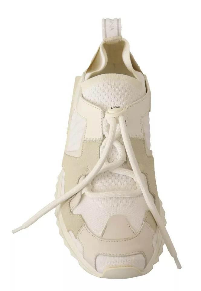 Dolce & Gabbana White Fabric Suede Sorrento Lace Up Sneakers Shoes - Hilstor