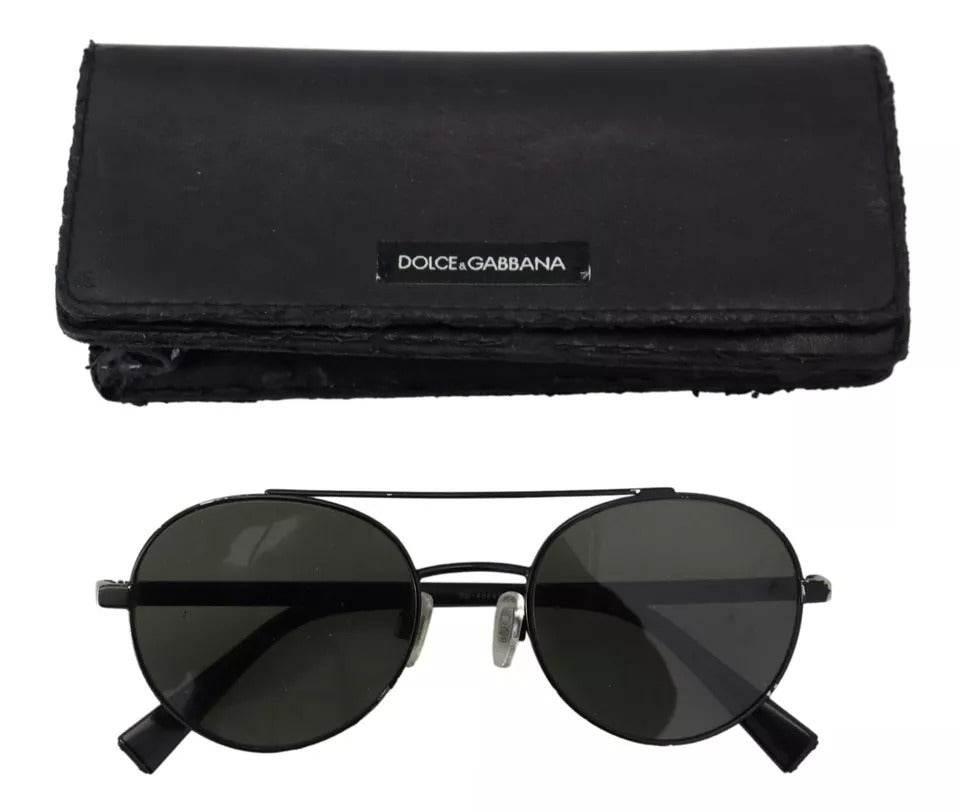 Dolce & Gabbana Matte Black Steel Frame Green Lens DG2245 Sunglasses - Hilstor