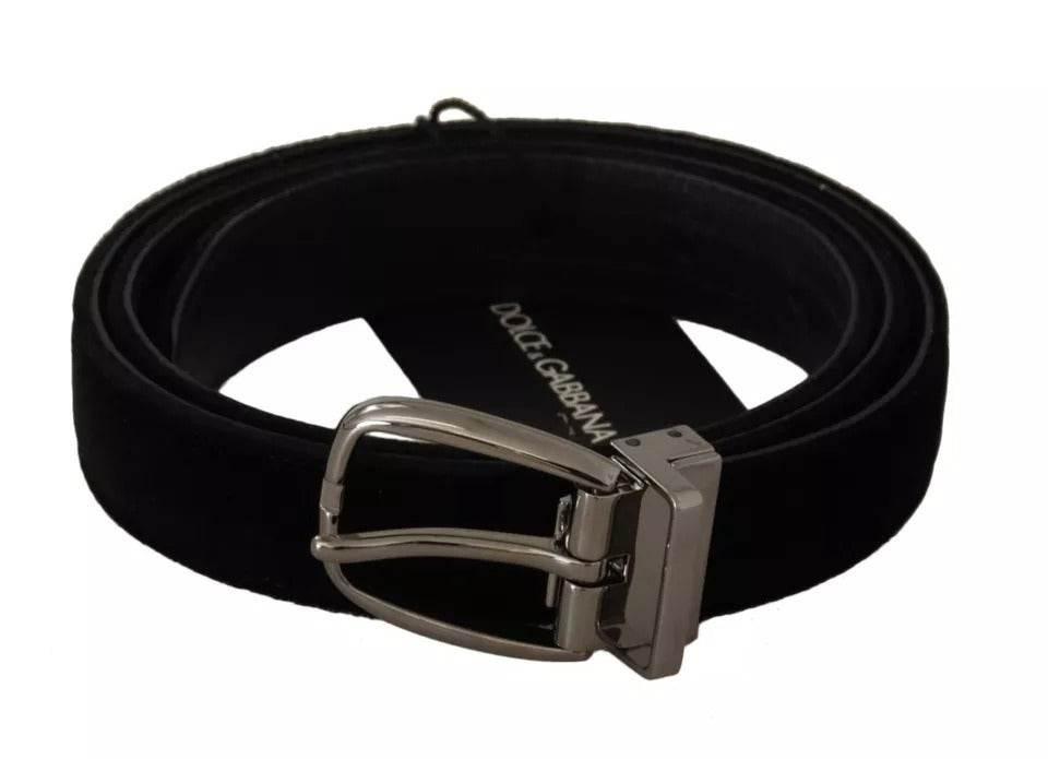 Dolce & Gabbana Black Velvet Silver Tone Metal Buckle Belt - Hilstor
