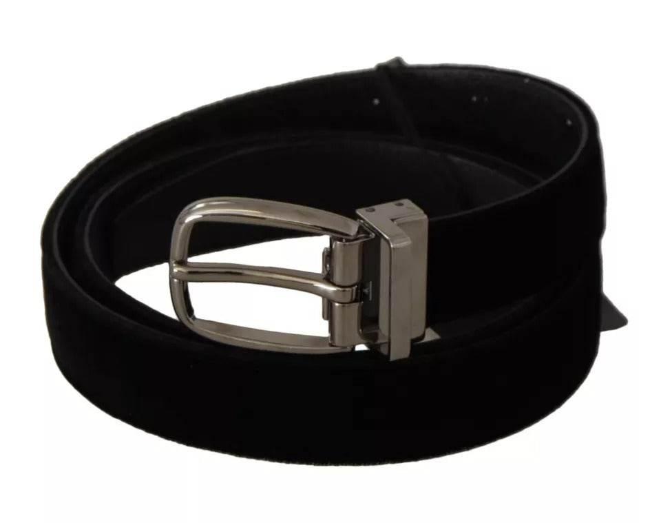 Dolce & Gabbana Black Velvet Silver Tone Metal Buckle Belt - Hilstor