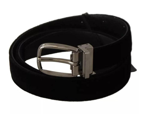 Dolce & Gabbana Black Velvet Silver Tone Metal Buckle Belt - Hilstor