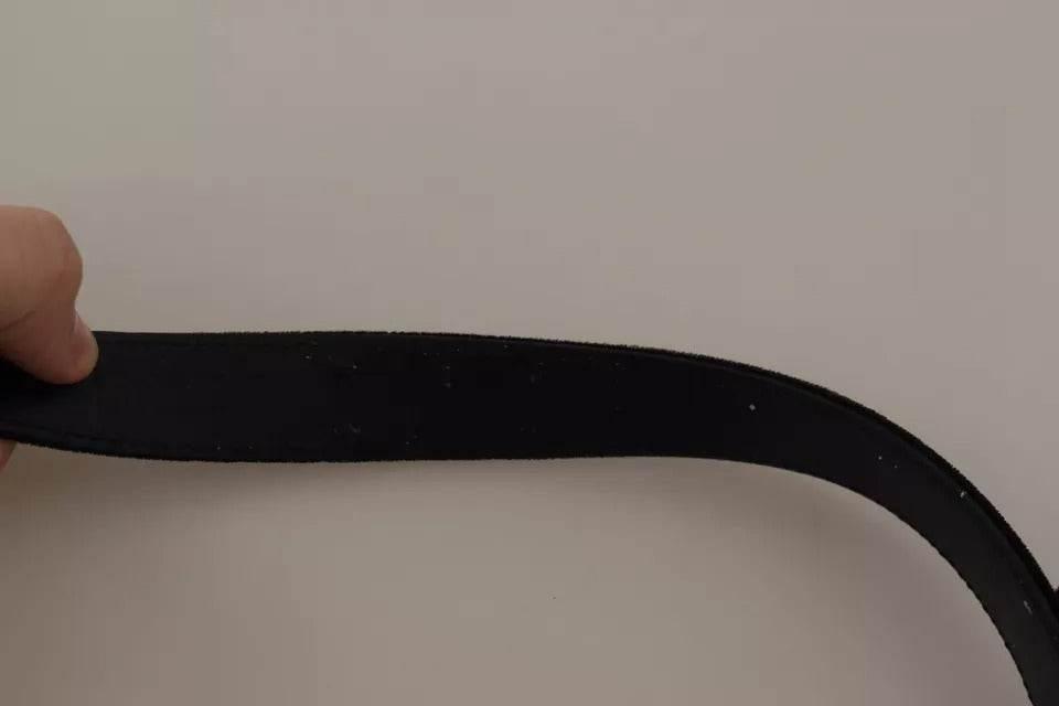 Dolce & Gabbana Black Velvet Silver Tone Metal Buckle Belt - Hilstor
