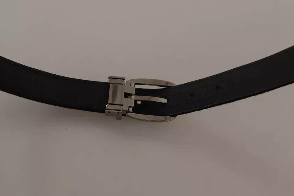 Dolce & Gabbana Black Velvet Silver Tone Metal Buckle Belt - Hilstor