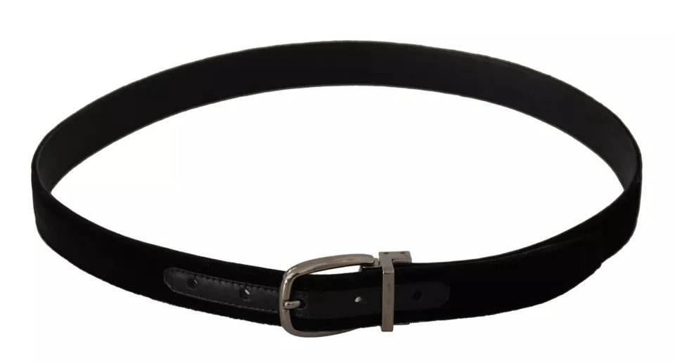 Dolce & Gabbana Black Velvet Silver Tone Metal Buckle Belt - Hilstor