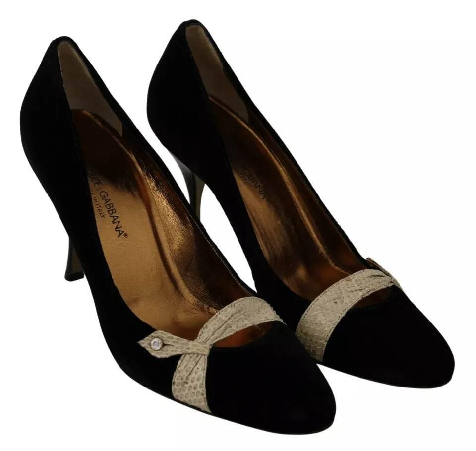 Dolce & Gabbana Black Velvet Ayers High Heels Pumps Shoes - Hilstor