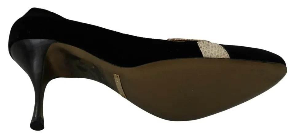 Dolce & Gabbana Black Velvet Ayers High Heels Pumps Shoes - Hilstor