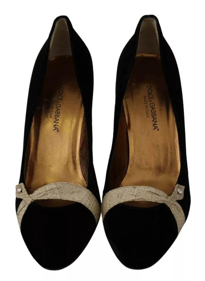 Dolce & Gabbana Black Velvet Ayers High Heels Pumps Shoes - Hilstor