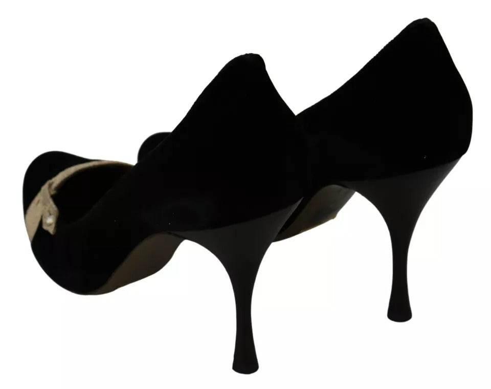 Dolce & Gabbana Black Velvet Ayers High Heels Pumps Shoes - Hilstor