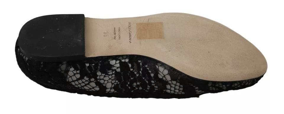Dolce & Gabbana Black Floral Lace Loafers Flats Shoes - Hilstor