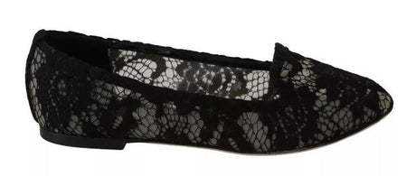 Dolce & Gabbana Black Floral Lace Loafers Flats Shoes - Hilstor