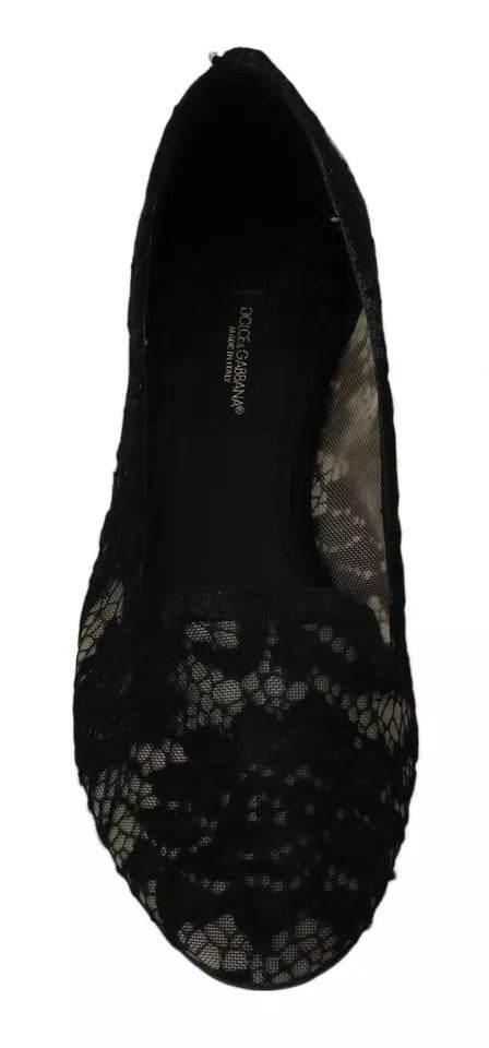 Dolce & Gabbana Black Floral Lace Loafers Flats Shoes - Hilstor