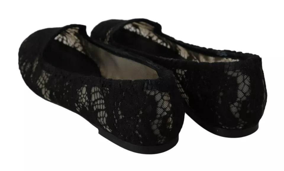 Dolce & Gabbana Black Floral Lace Loafers Flats Shoes - Hilstor
