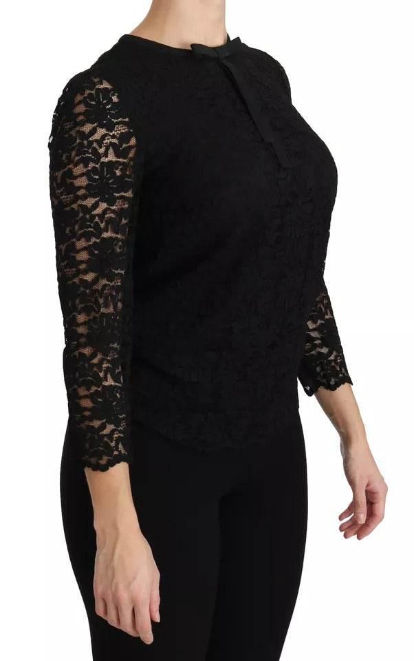 Dolce & Gabbana Black Lace Long Sleeve Blouse Nylon Top - Hilstor