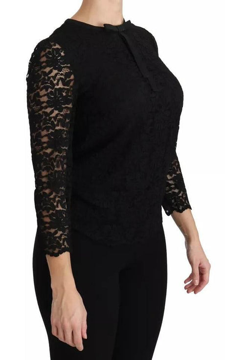 Dolce & Gabbana Black Lace Long Sleeve Blouse Nylon Top - Hilstor