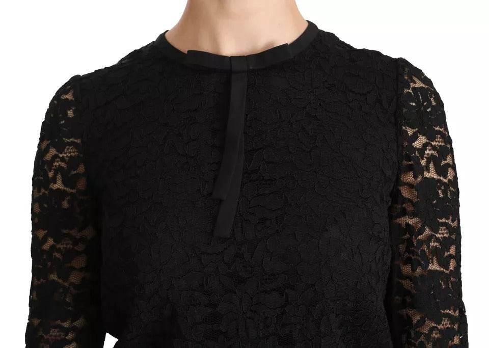 Dolce & Gabbana Black Lace Long Sleeve Blouse Nylon Top - Hilstor