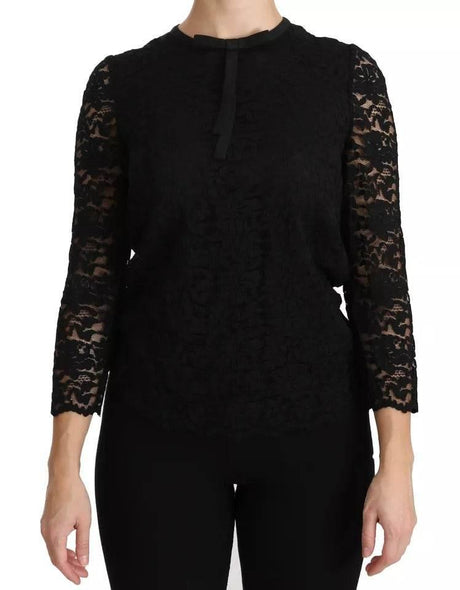 Dolce & Gabbana Black Lace Long Sleeve Blouse Nylon Top - Hilstor