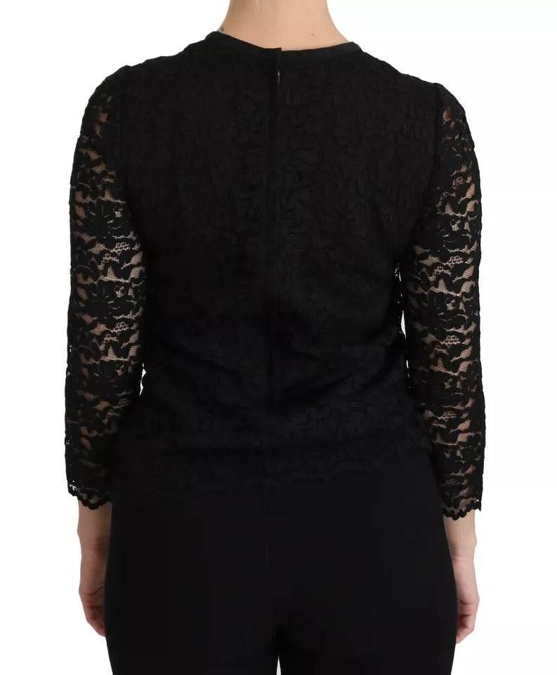 Dolce & Gabbana Black Lace Long Sleeve Blouse Nylon Top - Hilstor
