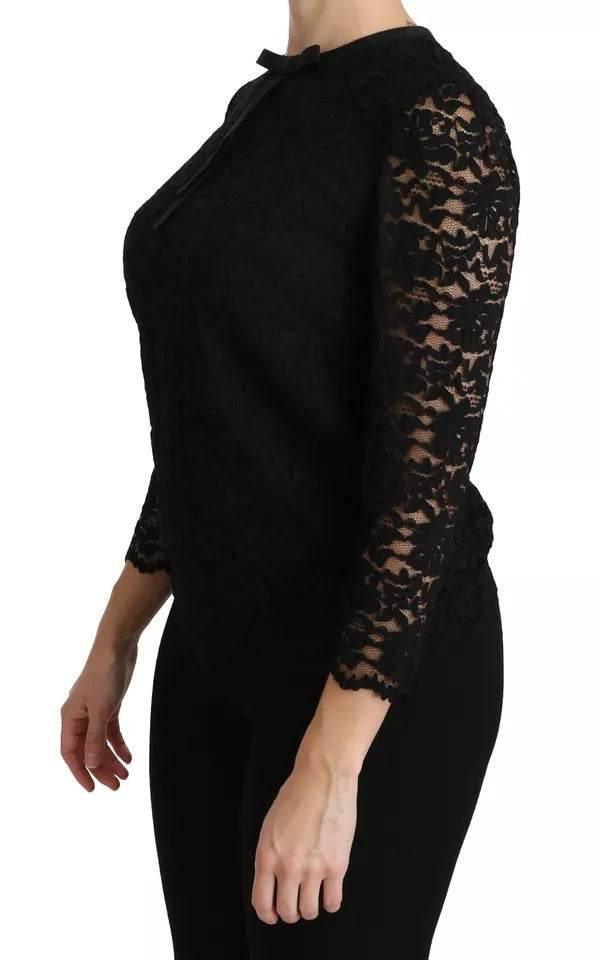 Dolce & Gabbana Black Lace Long Sleeve Blouse Nylon Top - Hilstor