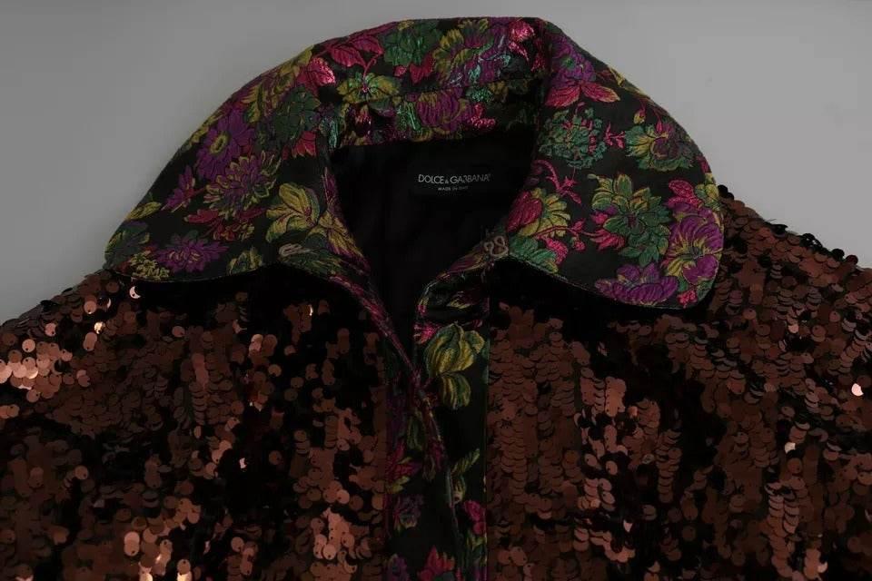 Dolce & Gabbana Multicolor Sequined Long Coat Jaquard Jacket - Hilstor