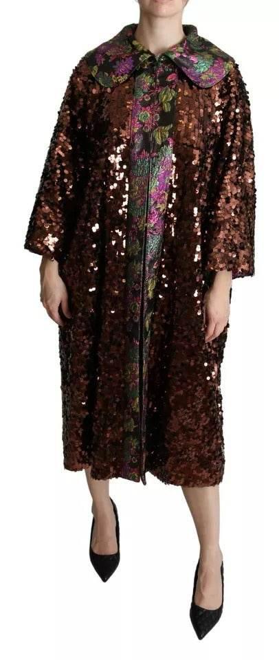 Dolce & Gabbana Multicolor Sequined Long Coat Jaquard Jacket - Hilstor