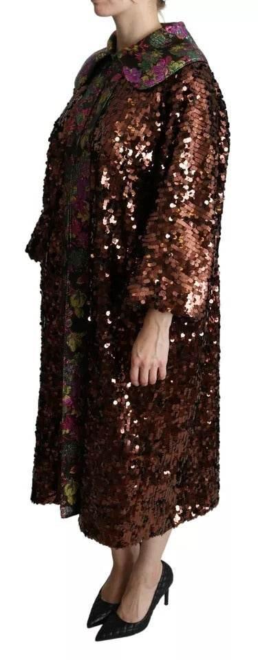 Dolce & Gabbana Multicolor Sequined Long Coat Jaquard Jacket - Hilstor