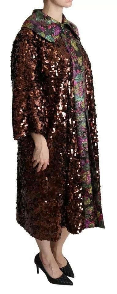 Dolce & Gabbana Multicolor Sequined Long Coat Jaquard Jacket - Hilstor