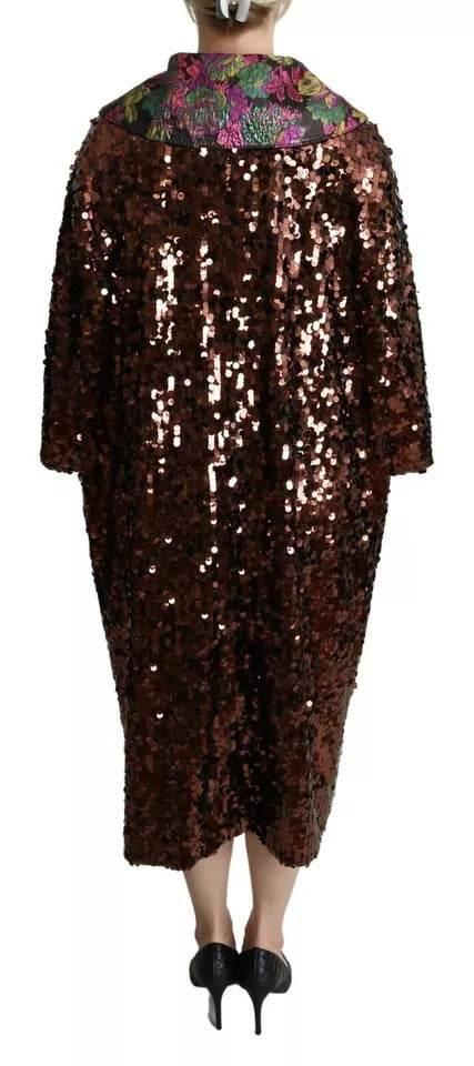 Dolce & Gabbana Multicolor Sequined Long Coat Jaquard Jacket - Hilstor