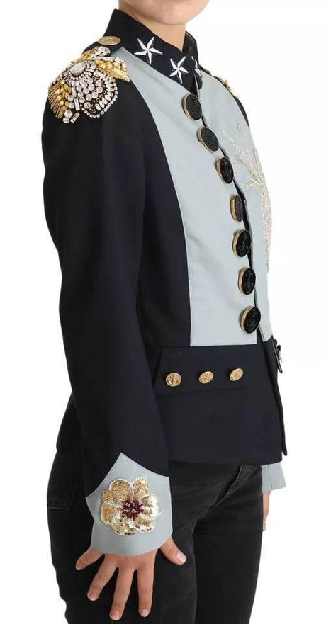 Dolce & Gabbana Blue Button Crystal Embellished Cotton Jacket - Hilstor