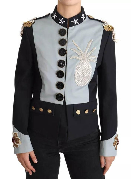 Dolce & Gabbana Blue Button Crystal Embellished Cotton Jacket - Hilstor