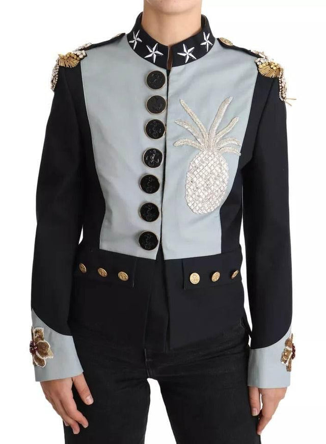 Dolce & Gabbana Blue Button Crystal Embellished Cotton Jacket - Hilstor