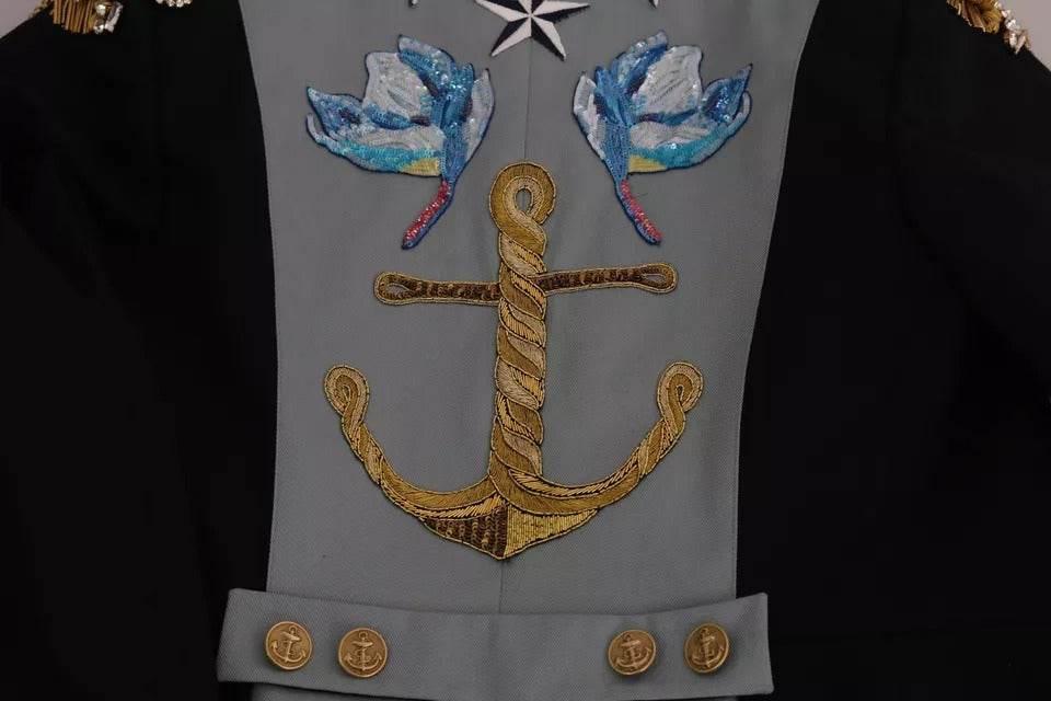 Dolce & Gabbana Blue Button Crystal Embellished Cotton Jacket - Hilstor