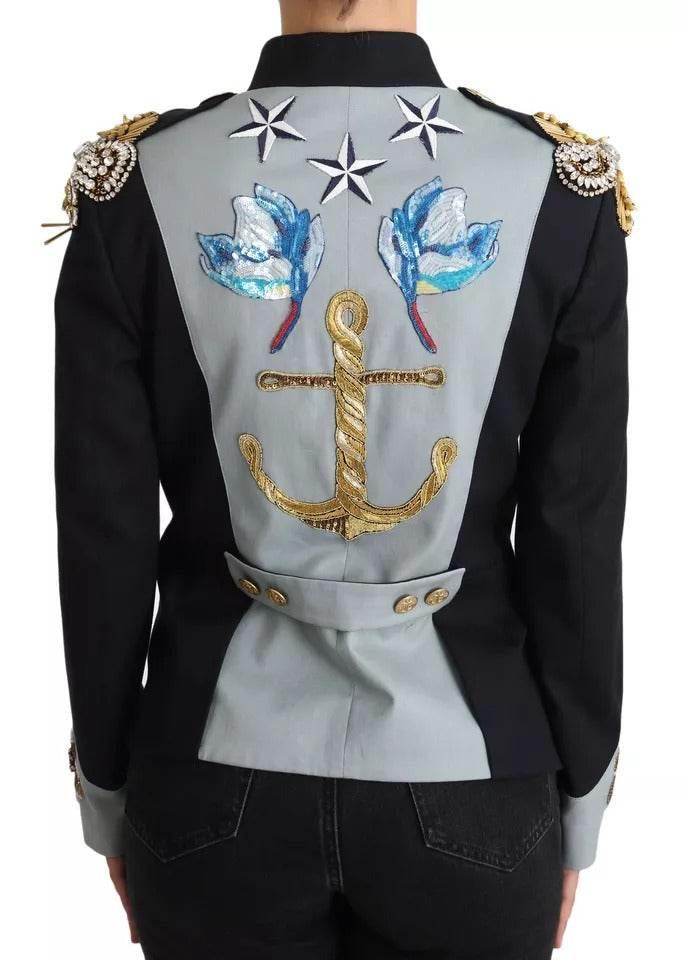 Dolce & Gabbana Blue Button Crystal Embellished Cotton Jacket - Hilstor
