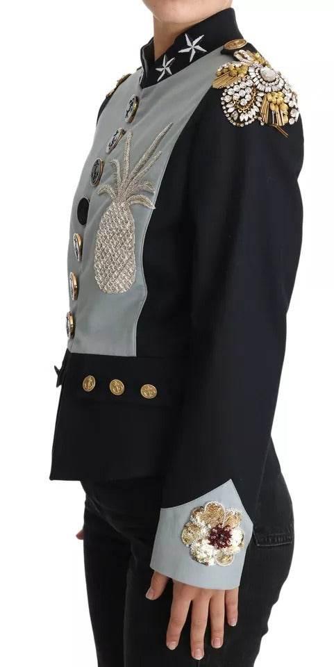 Dolce & Gabbana Blue Button Crystal Embellished Cotton Jacket - Hilstor