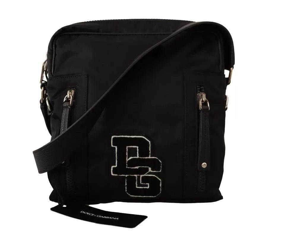 Dolce & Gabbana Black Nylon Leather DG Logo Patch Messenger Cross Body Bag - Hilstor