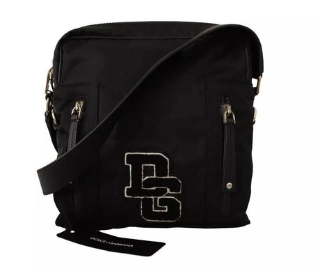 Dolce & Gabbana Black Nylon Leather DG Logo Patch Messenger Cross Body Bag - Hilstor