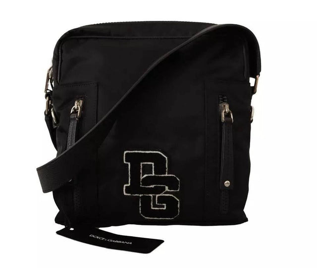 Dolce & Gabbana Black Nylon Leather DG Logo Patch Messenger Cross Body Bag - Hilstor