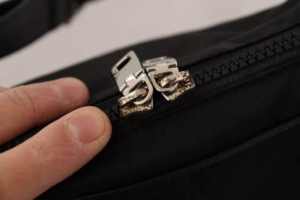 Dolce & Gabbana Black Nylon Leather DG Logo Patch Messenger Cross Body Bag - Hilstor