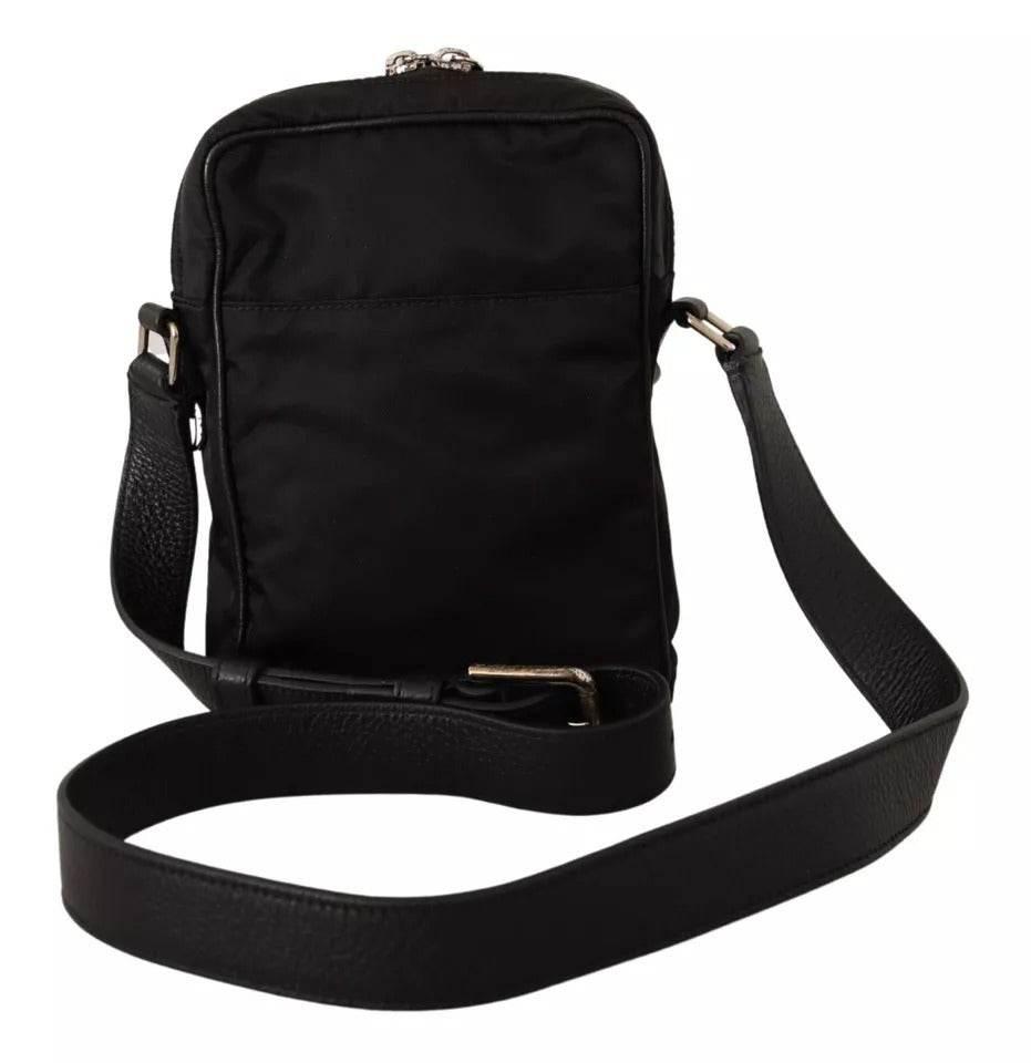 Dolce & Gabbana Black Nylon Leather DG Logo Patch Messenger Cross Body Bag - Hilstor