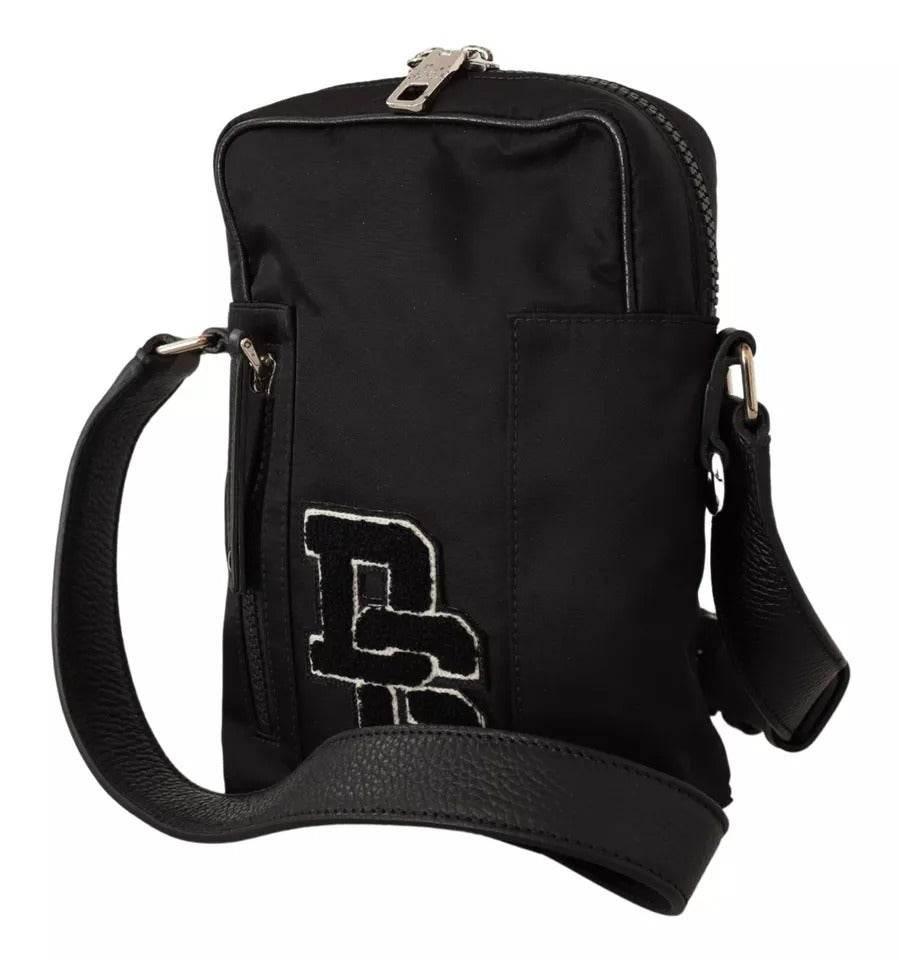 Dolce & Gabbana Black Nylon Leather DG Logo Patch Messenger Cross Body Bag - Hilstor