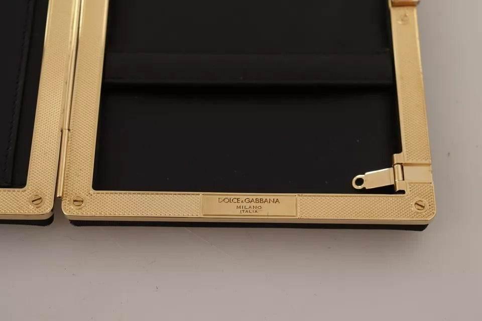 Dolce & Gabbana Black Silk Gold Frame Clutch Evening Party Purse Bag - Hilstor