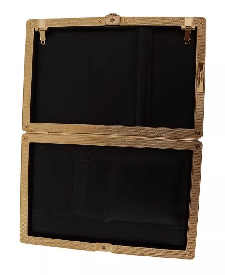Dolce & Gabbana Black Silk Gold Frame Clutch Evening Party Purse Bag - Hilstor