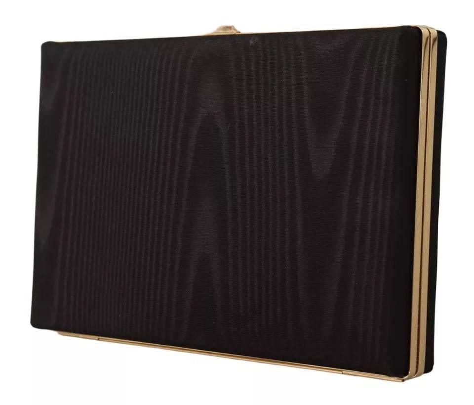 Dolce & Gabbana Black Silk Gold Frame Clutch Evening Party Purse Bag - Hilstor