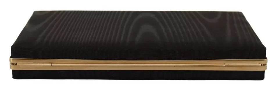 Dolce & Gabbana Black Silk Gold Frame Clutch Evening Party Purse Bag - Hilstor
