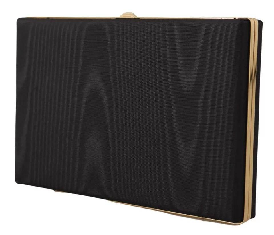 Dolce & Gabbana Black Silk Gold Frame Clutch Evening Party Purse Bag - Hilstor