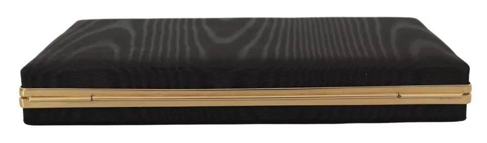 Dolce & Gabbana Black Silk Gold Frame Clutch Evening Party Purse Bag - Hilstor