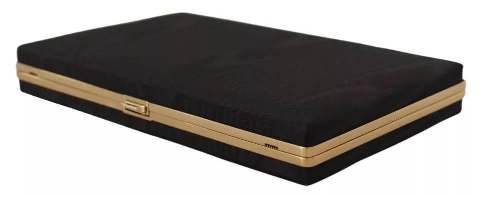 Dolce & Gabbana Black Silk Gold Frame Clutch Evening Party Purse Bag - Hilstor