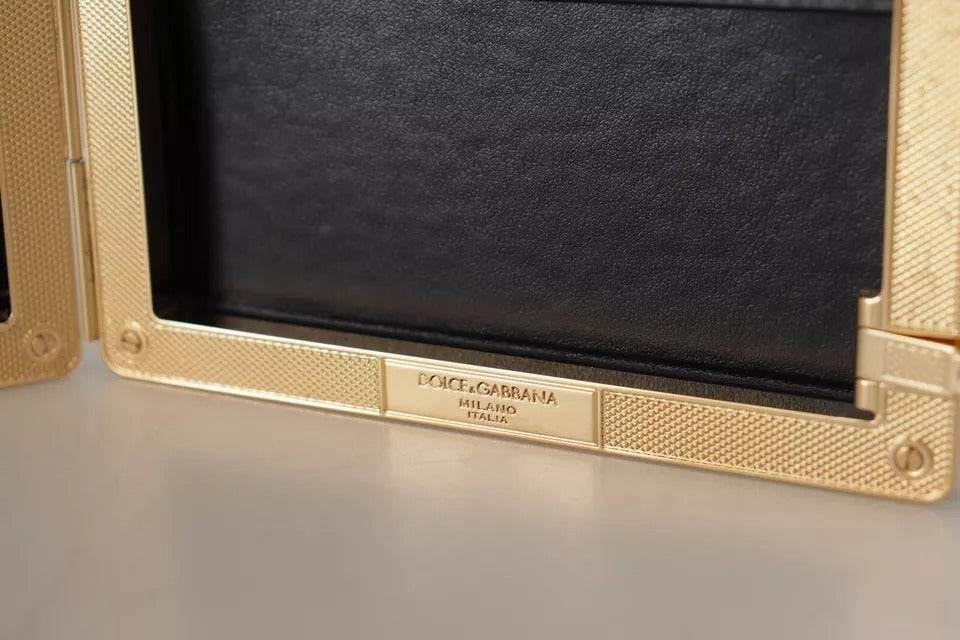 Dolce & Gabbana Black Silk Gold Frame Clutch Evening Party Purse Bag - Hilstor