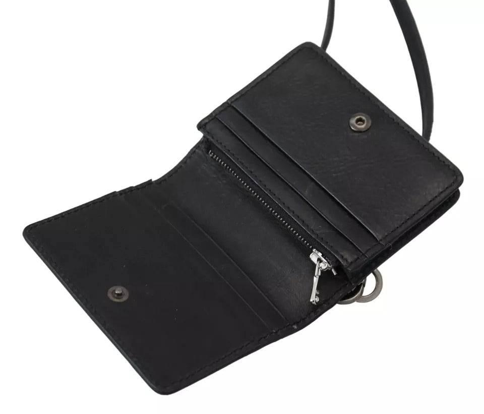 Dolce & Gabbana Black Leather Bifold Shoulder Sling Women Wallet - Hilstor